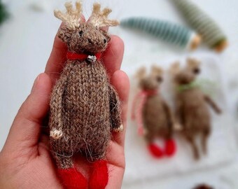 Reindeer Knitting Pattern Cute Christmas Animal – Mini Plush Moose Toy Knit Tutorial - Stuffed Reindeer  PDF Pattern Small Moose in English