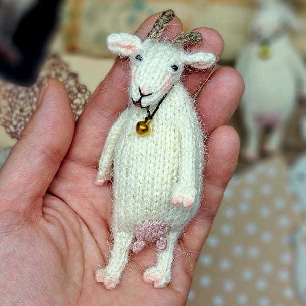 Goat Knitted  Pattern PDF, Mini Farm Goat Toy, Small Knitted Animal, Cute Goat Doll, Toy Knitting Pattern in English