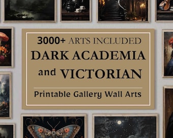 Zeitloses Galerie-Set: 3000+ Wandkunst aus der Viktorianischen, Vintage, und Gothic Welt, Collage Kits und Digitaldrucke, im Dark Academia Dekor