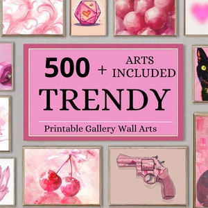 Over 500 of Trendy Wall Art, Gallery Wall Set, Trendy Pink Bows Wall Art Download, y2k Poster Print, Preppy Dorm Room Decor, Girly Wall Art