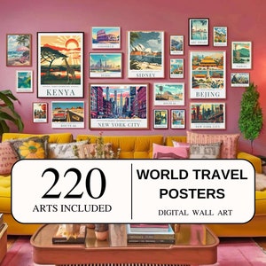 Carteles de viajes por el mundo, más de 200 obras de arte, impresiones de viajes por el mundo, arte digital, decoración estética de habitaciones, carteles de paisajes, impresiones de viajes vintage