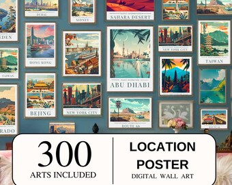Location Poster, Over 300 Arts, World Map Decor, Retro Travel Posters, Aesthetic Room Decor Cities, Vintage Travel Prints, Landscape Print