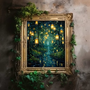 spiritueller Wald | Dark Academia Print, Stimmungsvolles Dekor, Ölgemälde, Dark Forest Wandkunst, Hexenästhetik, Gothic druckbares Poster