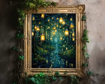 spiritueller Wald | Dark Academia Print, Stimmungsvolles Dekor, Ölgemälde, Dark Forest Wandkunst, Hexenästhetik, Gothic druckbares Poster