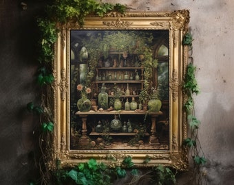 Vintage Apothecary | Baroque Botanical Renaissance Wall Decor, Cottagecore Aesthetic, Light Academia, Victorian Conservatory Oil Painting