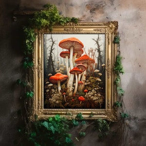 Pilz Druck| Dark Cottagecore, Dekor Zimmer, viktorianisches Ölgemälde, Academia Wandkunst, Hexe Ästhetik, Gothic druckbares Poster