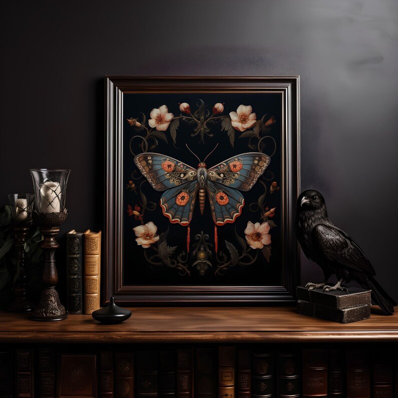 Moth Goth Wall Art, Gothic Academia Prints, Vampire Aesthetic, Dark Cottagecore Printable, Vintage Macabre Wall Decor, Witchy Art image 8