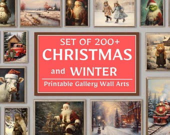 Christmas Print Set, Winter Gallery Wall, 200 Christmas Prints, Rustic Wall Decor, Xmas Printable Wall Art Download