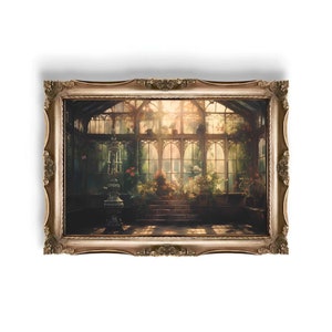 Greenhouse Art Print | Baroque Botanical Renaissance Wall Decor, Cottagecore Aesthetic, Light Academia, Victorian Conservatory Oil Painting