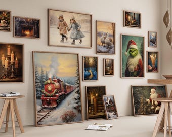 Christmas Print Set, Winter Gallery Wall, 200 Christmas Prints, Rustic Wall Decor, Xmas Printable Wall Art Download