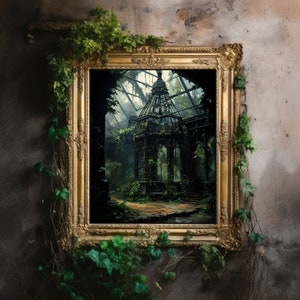 Greenhouse Art Print | Baroque Botanical Renaissance Wall Decor, Cottagecore Aesthetic, Light Academia, Victorian Conservatory Oil Painting