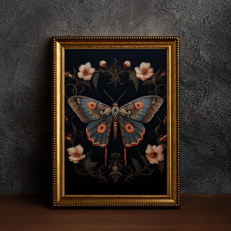 Moth Goth Wall Art, Gothic Academia Prints, Vampire Aesthetic, Dark Cottagecore Printable, Vintage Macabre Wall Decor, Witchy Art image 6
