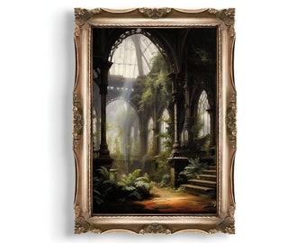 Greenhouse Art Print | Baroque Botanical Renaissance Wall Decor, Cottagecore Aesthetic, Light Academia, Victorian Conservatory Oil Painting