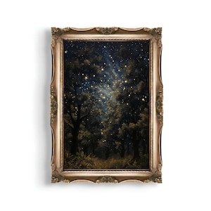 Night | Vintage Celestial Wall Art, Moody Oil Painting Print, Dark Academia Decor, Witchy Aesthetic, Moon and Stars Wall Decor