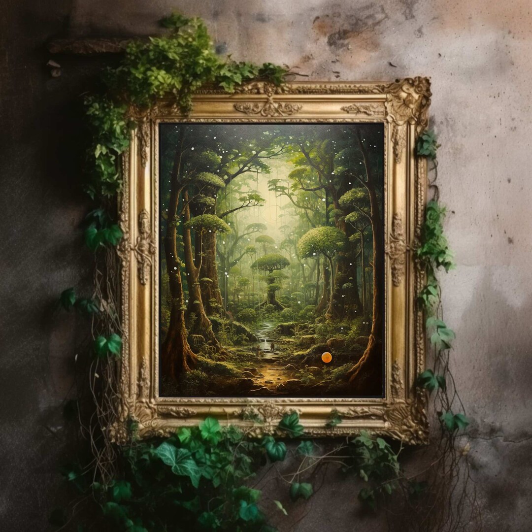 Spiritual Forest Dark Academia Print, Moody Décor Room Oil Painting