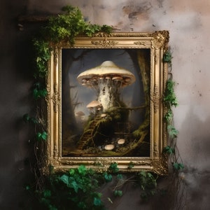 Pilz Druck| Dark Cottagecore, Dekor Zimmer, viktorianisches Ölgemälde, Academia Wandkunst, Hexe Ästhetik, Gothic druckbares Poster