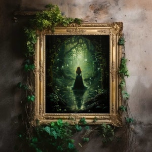 Dark Forest | Dark Academia Print, Moody Décor Room, Victorian Oil Painting, Cottagecore Wall Art, Witch Aesthetic, Gothic Printable Poster