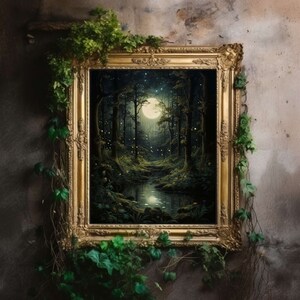 Dark Forest | Dark Academia Print, Moody Décor Room, Victorian Oil Painting, Cottagecore Wall Art, Witch Aesthetic, Gothic Printable Poster