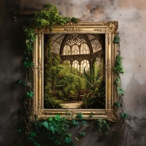 Greenhouse Art Print | Baroque Botanical Renaissance Wall Decor, Cottagecore Aesthetic, Light Academia, Victorian Conservatory Oil Painting