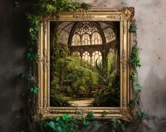 Greenhouse Art Print | Baroque Botanical Renaissance Wall Decor, Cottagecore Aesthetic, Light Academia, Victorian Conservatory Oil Painting