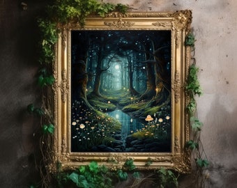 Märchenwald | Spiritueller Wald, Wald Druck, Fantasy Bild, Fluss im Wald, Zauberwald Wandbild, Fantasy Kunst, Fairycore