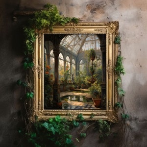 Victorian Conservatory | Baroque Botanical Renaissance Wall Decor, Cottagecore Aesthetic, Light Academia Print, Greenhouse Art Oil Painting