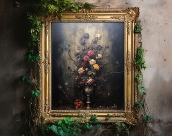 Dark Flowers, Dark Academia Decor, Dark Botanical Print, Vintage Gothic Poster, Goth Macabre Aesthetic Print, Dark Academia Wall Art