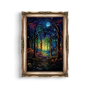 Enchanted Forest | Spiritual Forest, Forest Print, Fantasy Painting, River in Forest, Magical Forest Wall Art, Fantasy Art, Fairycore