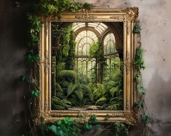 Greenhouse Art Print | Baroque Botanical Renaissance Wall Decor, Cottagecore Aesthetic, Light Academia, Victorian Conservatory Oil Painting