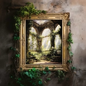 Greenhouse Art Print | Baroque Botanical Renaissance Wall Decor, Cottagecore Aesthetic, Light Academia, Victorian Conservatory Oil Painting