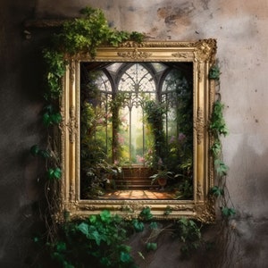 Greenhouse Art Print | Baroque Botanical Renaissance Wall Decor, Cottagecore Aesthetic, Light Academia, Victorian Conservatory Oil Painting