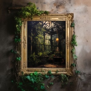 Greenhouse Art Print | Baroque Botanical Renaissance Wall Decor, Cottagecore Aesthetic, Light Academia, Victorian Conservatory Oil Painting