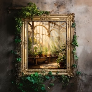 Greenhouse Art Print | Baroque Botanical Renaissance Wall Decor, Cottagecore Aesthetic, Light Academia, Victorian Conservatory Oil Painting