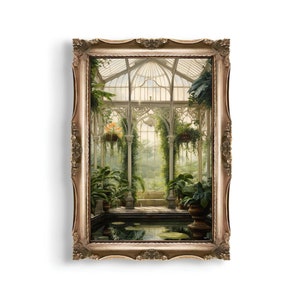 Greenhouse Art Print | Baroque Botanical Renaissance Wall Decor, Cottagecore Aesthetic, Light Academia, Victorian Conservatory Oil Painting