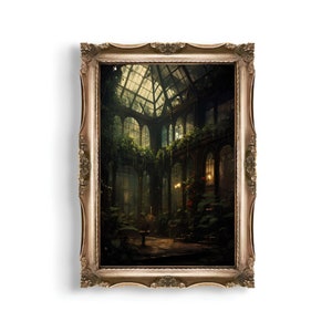 Greenhouse Art Print | Baroque Botanical Renaissance Wall Decor, Cottagecore Aesthetic, Light Academia, Victorian Conservatory Oil Painting