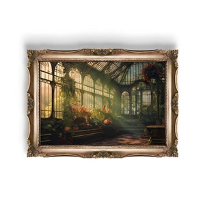 Greenhouse Art Print | Baroque Botanical Renaissance Wall Decor, Cottagecore Aesthetic, Light Academia, Victorian Conservatory Oil Painting