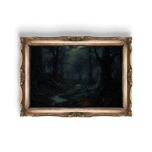 Dark Forest | Dark Academia Print, Moody Décor Room, Victorian Oil Painting, Cottagecore Wall Art, Witch Aesthetic, Gothic Printable Poster