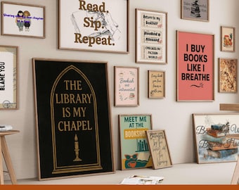 Book Lover Wall Art Bundle, 300 Printable Bookish Posters, Reading Aesthetic Decor Set, Digital Download for Readers & Libraries