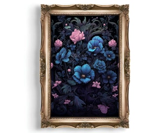 Dark Flowers, Dark Academia Decor, Dark Botanical Print, Vintage Gothic Poster, Goth Macabre Aesthetic Print, Dark Academia Wall Art