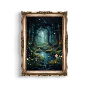 Enchanted Forest | Spiritual Forest, Forest Print, Fantasy Painting, River in Forest, Magical Forest Wall Art, Fantasy Art, Fairycore