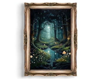 Enchanted Forest | Spiritual Forest, Forest Print, Fantasy Painting, River in Forest, Magical Forest Wall Art, Fantasy Art, Fairycore