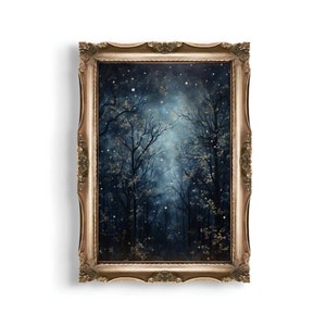 Night | Vintage Celestial Wall Art, Moody Oil Painting Print, Dark Academia Decor, Witchy Aesthetic, Moon and Stars Wall Decor