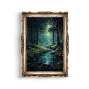 Enchanted Forest | Spiritual Forest, Forest Print, Fantasy Painting, River in Forest, Magical Forest Wall Art, Fantasy Art, Fairycore