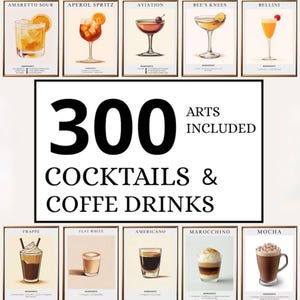 Über 300 Cocktailposter bündeln, beliebte Cocktailrezepte, Cocktailbarposter, Cocktailkunst, Küchenkunst, Bardekorbündel, herunterladbar