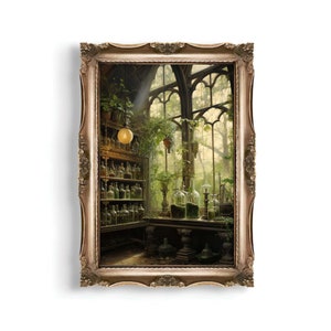 Greenhouse Art Print | Baroque Botanical Renaissance Wall Decor, Cottagecore Aesthetic, Light Academia, Victorian Conservatory Oil Painting