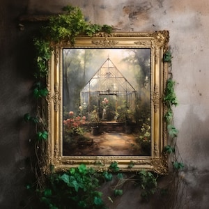 Greenhouse Art Print | Baroque Botanical Renaissance Wall Decor, Cottagecore Aesthetic, Light Academia, Victorian Conservatory Oil Painting