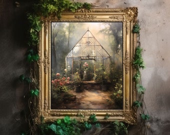 Greenhouse Art Print | Baroque Botanical Renaissance Wall Decor, Cottagecore Aesthetic, Light Academia, Victorian Conservatory Oil Painting