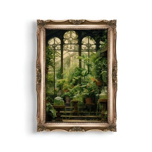 Greenhouse Art Print | Baroque Botanical Renaissance Wall Decor, Cottagecore Aesthetic, Light Academia, Victorian Conservatory Oil Painting