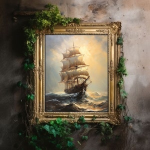 Ship, Coastal & Ocean Aesthetic, Dark Academia Decor, Nautical Wall Art, Moody Antique Art, Vintage Seascape Print, Maritime Art