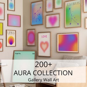 Aura Posters, 200+ Prints, Y2k Aura Farbverlauf, Affirmation Plakat, Psychedelisches Poster, spirituelle Wandkunst, MEGA BUNDLE